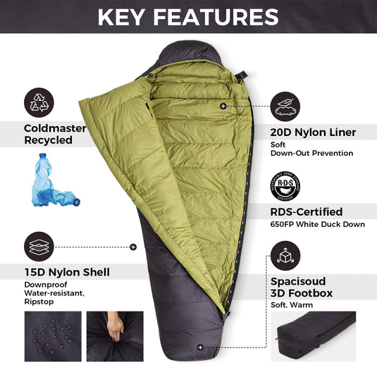 ATEPA Elements 450 Coldmaster™ Mummy Sleeping Bag 42.8°F to 8.6°F Recycled Water resistant