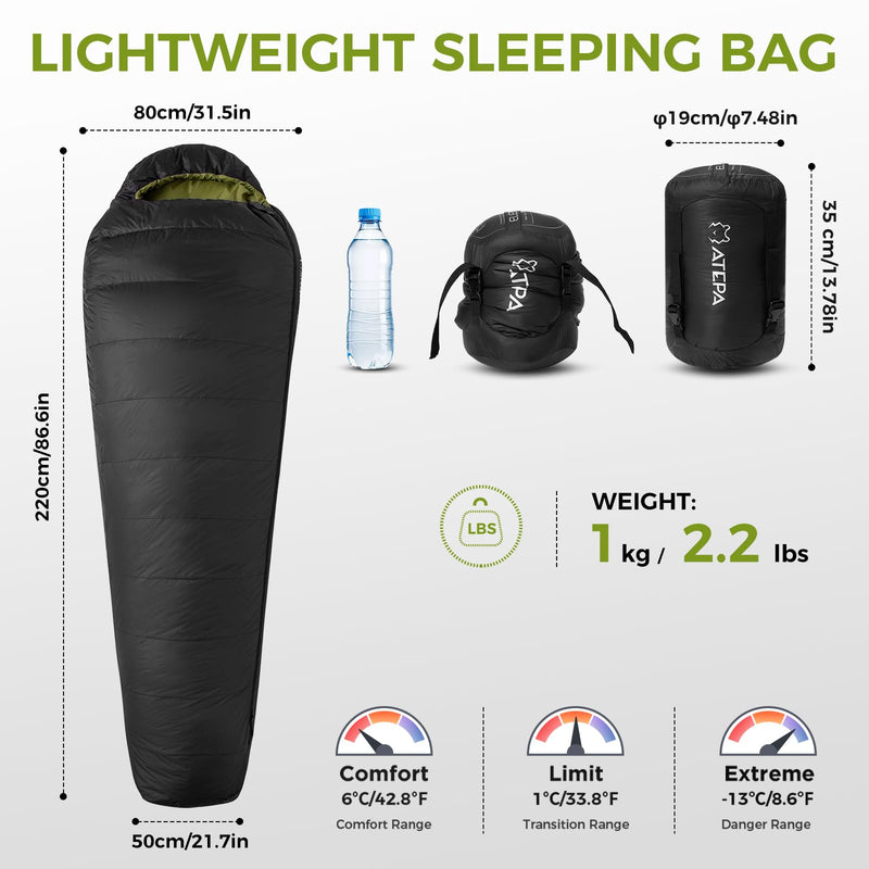 Load image into Gallery viewer, ATEPA Elements 450 Coldmaster™ Mummy Sleeping Bag 42.8°F to 8.6°F Lightweight Sleeping Bag
