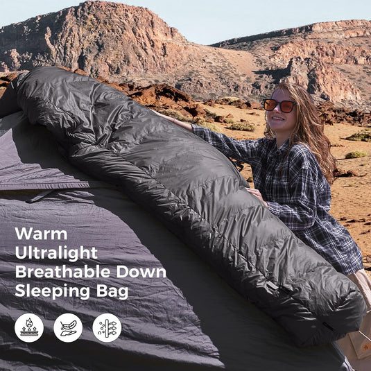 ATEPA Elements 450 Coldmaster™ Mummy Sleeping Bag 42.8°F to 8.6°F Warm Ultralight Breathable Down Sleeping Bag