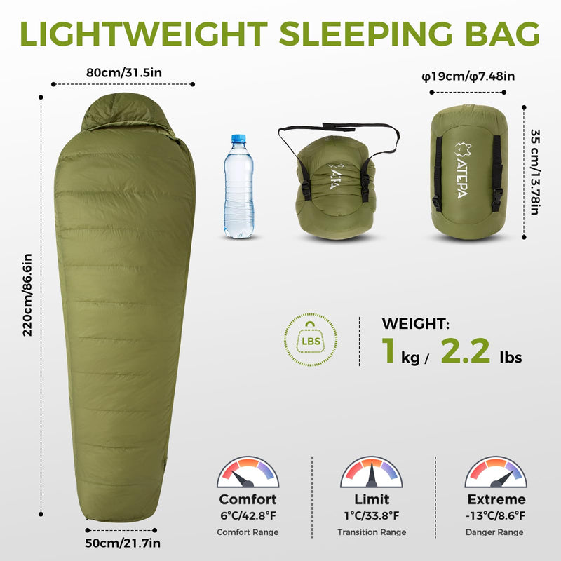 Load image into Gallery viewer, ATEPA Elements 450 Coldmaster™ Mummy Sleeping Bag 42.8°F to 8.6°F Ultralight Down Sleeping Bags
