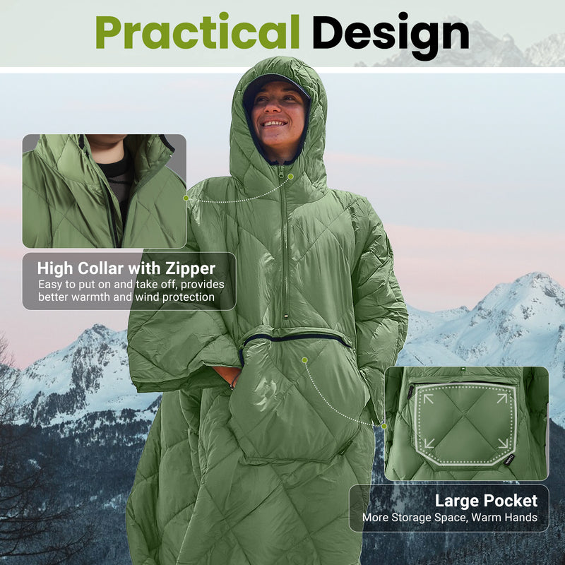 Load image into Gallery viewer, ATEPA Honcho Poncho Green with High Collar with Zipper
