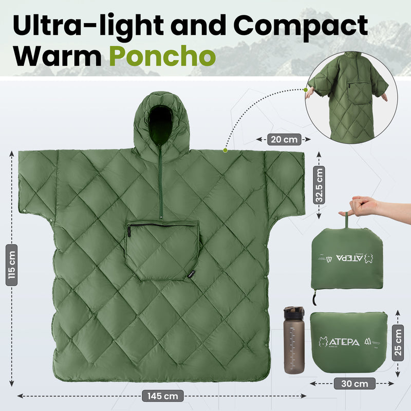 Load image into Gallery viewer, ATEPA Honcho Poncho Green Ultra Light Warm Poncho

