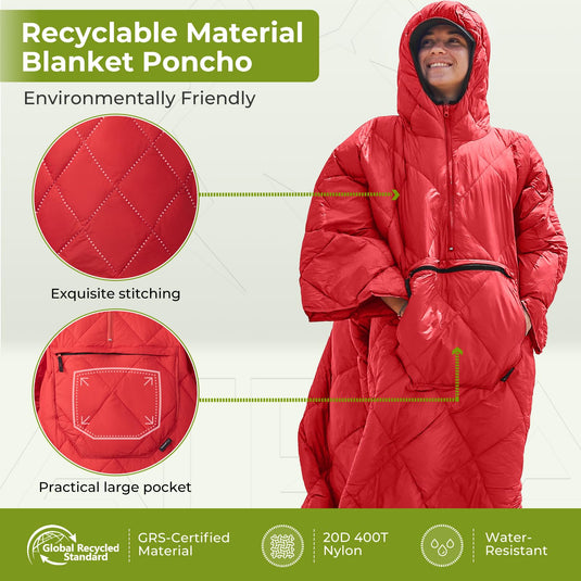 ATEPA Honcho Poncho Red Recyclable Material Blanket Poncho