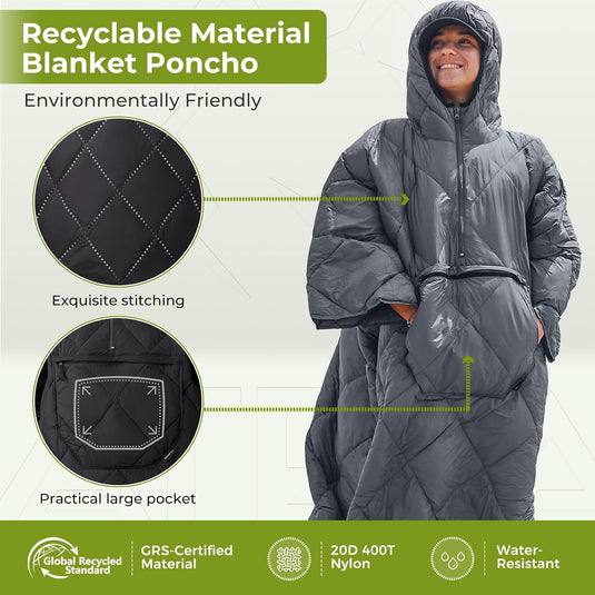 ATEPA MURANO 350 Honcho Poncho Water-resisitant Blanket Cloak Cape with Hat Black