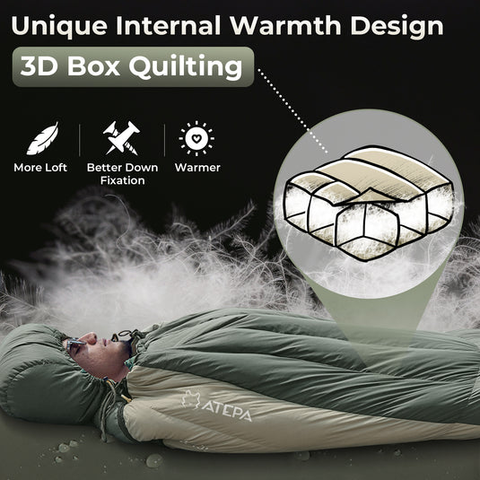 ATEPA PROMOTER 850 Ultra-Light Down Mummy Sleeping Bag 3D Box Quilting