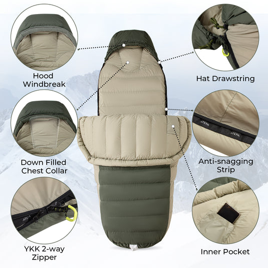 ATEPA PROMOTER 850 Ultra-Light Down Mummy Sleeping Bag with Hood