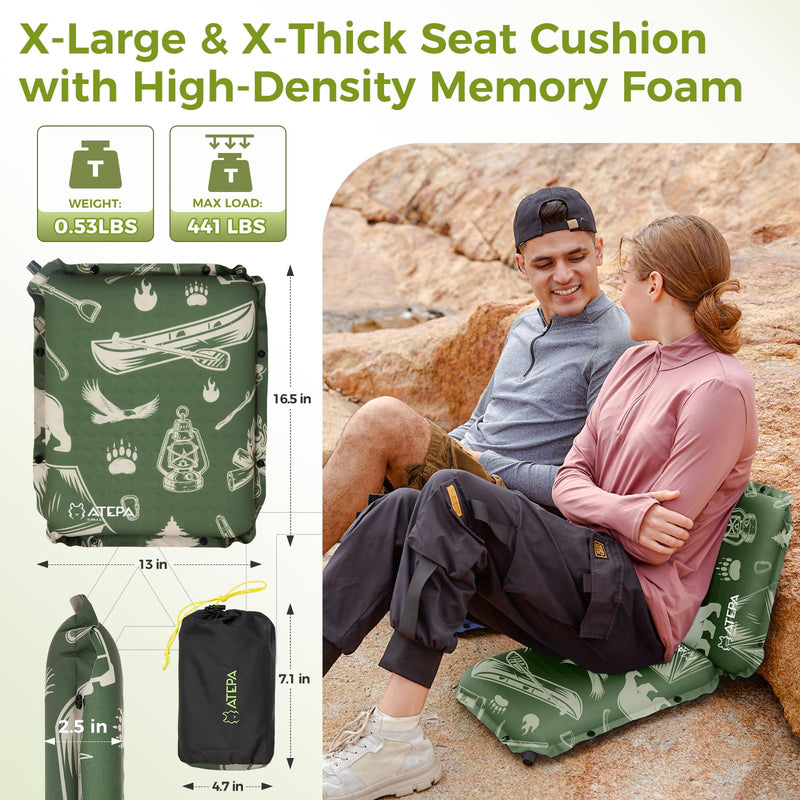 Load image into Gallery viewer, ATEPA Self-Inflating Stadium Seat Cushion - 2.5&quot; Thick Memory Foam Pad for Bleachers, Airplane Travel, Sports &amp; Office Chairs
