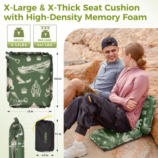 ATEPA Self-Inflating Stadium Seat Cushion - 2.5" Thick Memory Foam Pad for Bleachers, Airplane Travel, Sports & Office Chairs