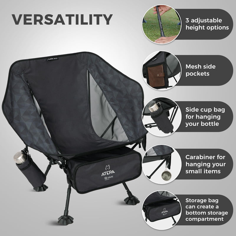 Load image into Gallery viewer, ATEPA Ultralight Backpacking Chair - 440lb Capacity, Compact Folding Camp Chair with Side Pocket for Hiking, Camping, Festivals &amp; Outdoor Concerts
