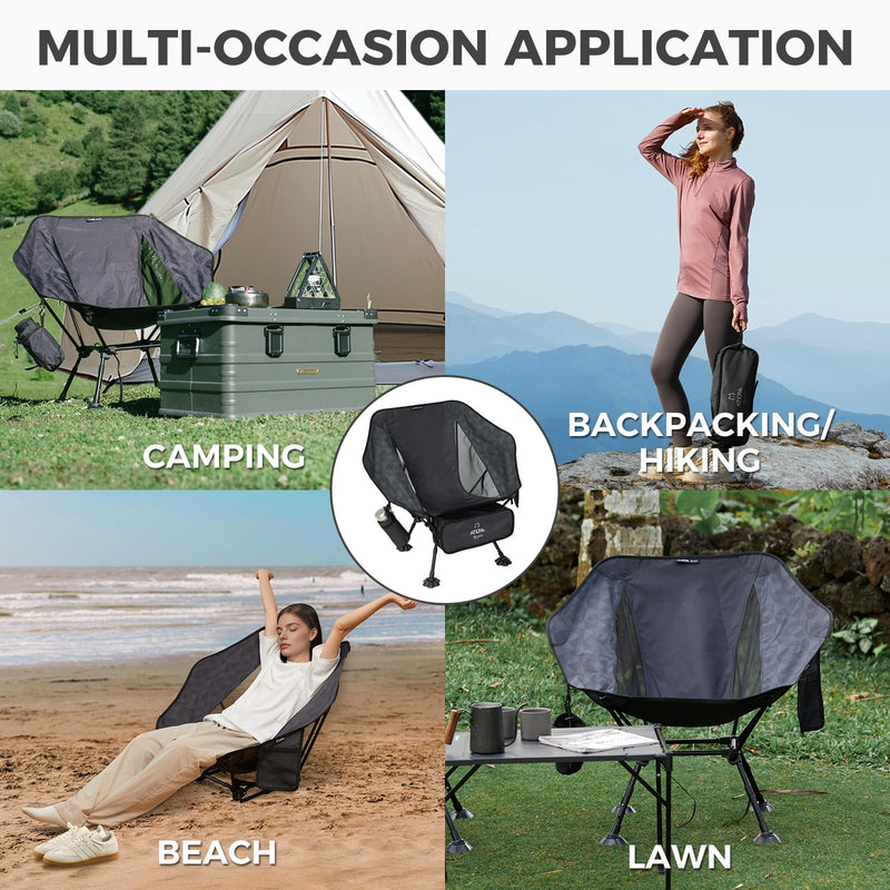 Load image into Gallery viewer, ATEPA Ultralight Backpacking Chair - 440lb Capacity, Compact Folding Camp Chair with Side Pocket for Hiking, Camping, Festivals &amp; Outdoor Concerts
