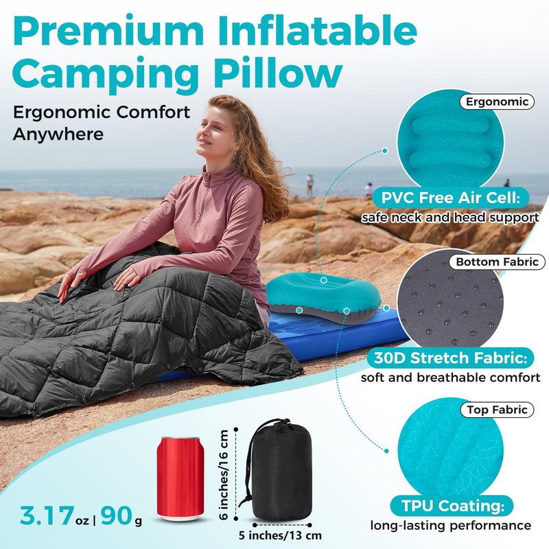 Load image into Gallery viewer, ATEPA Ultralight Inflatable Camping Pillow – Ergonomic Neck Support for Backpacking, Travel &amp; Airplane 3-5 Sec Inflation, Leak-Proof, 90g Peacock Blue
