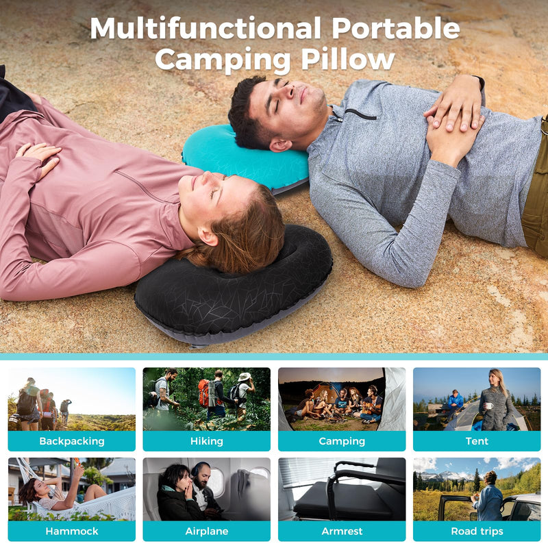 Load image into Gallery viewer, ATEPA Ultralight Inflatable Camping Pillow – Ergonomic Neck Support for Backpacking, Travel &amp; Airplane 3-5 Sec Inflation, Leak-Proof, 90g Peacock Blue
