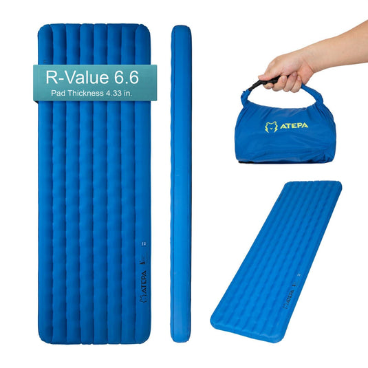 ATEPA Ultralight Insulated Inflatable Sleeping Pad R Value 6.6 Blue