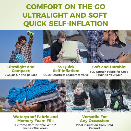 ATEPA BUBBLE 5.0 Trail Seat Inflatable Seat Cushion Soft and Durable, Waterproof Fabric and Memory Foam Fill