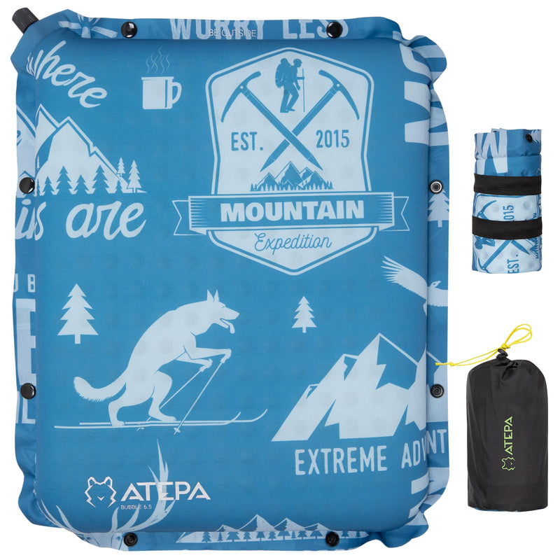 Load image into Gallery viewer, ATEPA Self-Inflating Stadium Seat Cushion - 2.5&quot; Thick Memory Foam Pad for Bleachers, Airplane Travel, Sports &amp; Office Chairs Blue
