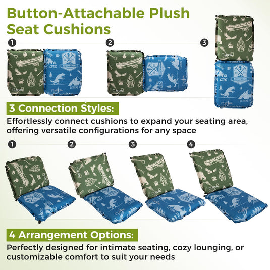 ATEPA Self-Inflating Stadium Seat Cushion - Button Attachable Plush Seat Cushions, Cozy Lounging