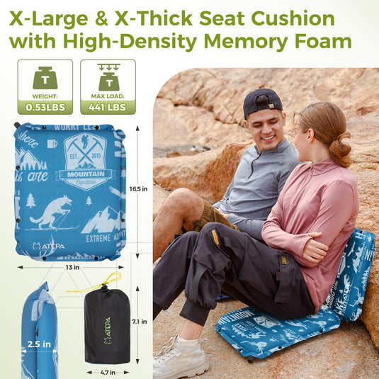 ATEPA Self-Inflating Stadium Seat Cushion with High Density Memory Foam Pad for Bleachers, Airplane Travel, Sports & Office Chairs