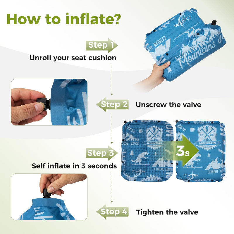 Load image into Gallery viewer, ATEPA Self-Inflating Stadium Seat Cushion - 2.5&quot; Thick Memory Foam Pad for Bleachers, Airplane Travel, Sports &amp; Office Chairs
