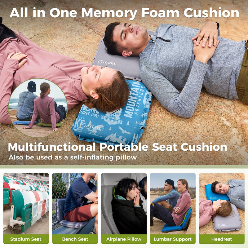 Load image into Gallery viewer, ATEPA Self-Inflating Stadium Seat Cushion - All in One Memory Foam Cushion

