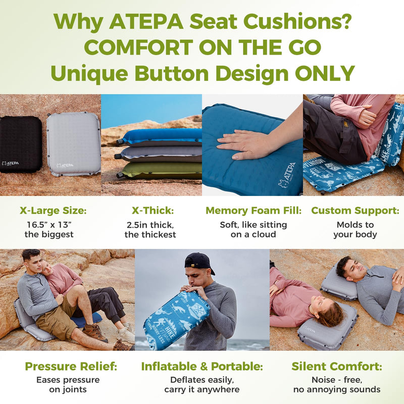 Load image into Gallery viewer, ATEPA Self-Inflating Stadium Seat Cushion - Unique Button Design

