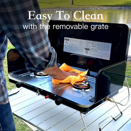 FINEFLAME Portable Gas Stove with 2 Adjustable Burners