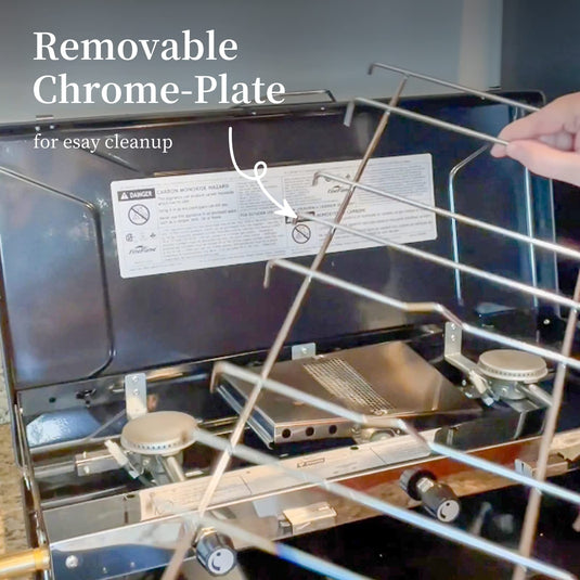 FINEFLAME Portable 3-Burner Camping Stove with Removeable Chrome Plate