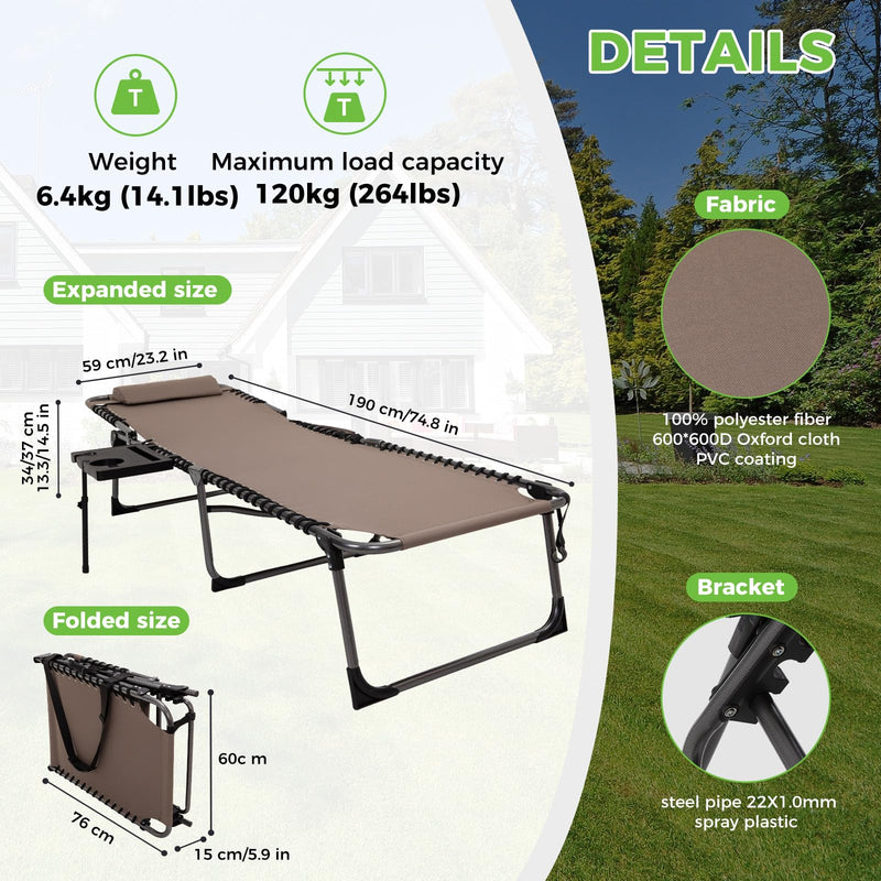 Load image into Gallery viewer, KingCamp Folding Chaise Lounge Chair with Pillow &amp; Side Table
