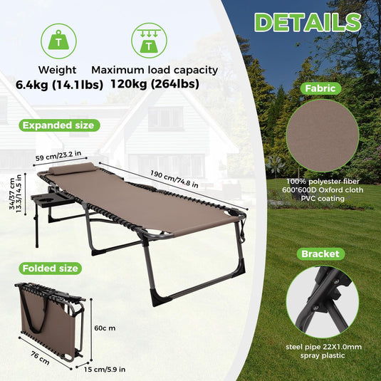 KingCamp Folding Chaise Lounge Chair with Pillow & Side Table