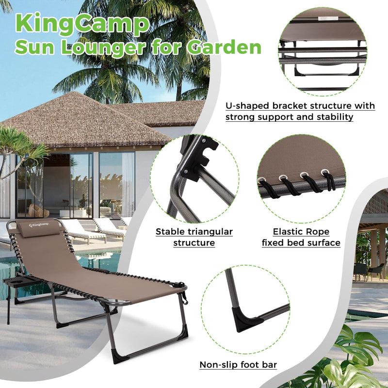 Load image into Gallery viewer, KingCamp Folding Chaise Lounge Chair with Pillow &amp; Side Table
