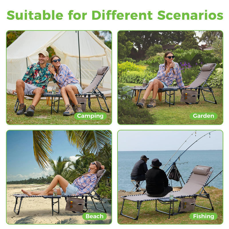 Load image into Gallery viewer, KingCamp Folding Chaise Lounge Chair with Pillow &amp; Side Table
