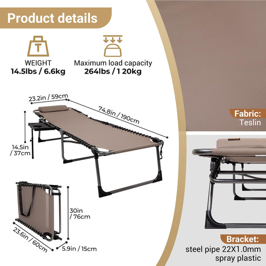 KingCamp Cool Lounge Chair Plus Textilene Lounge Chair with Side Table