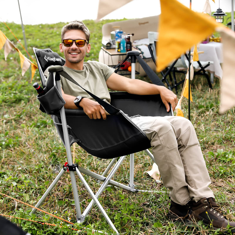 Load image into Gallery viewer, KingCamp Portable Swing Recliner Chair with Pillow Black
