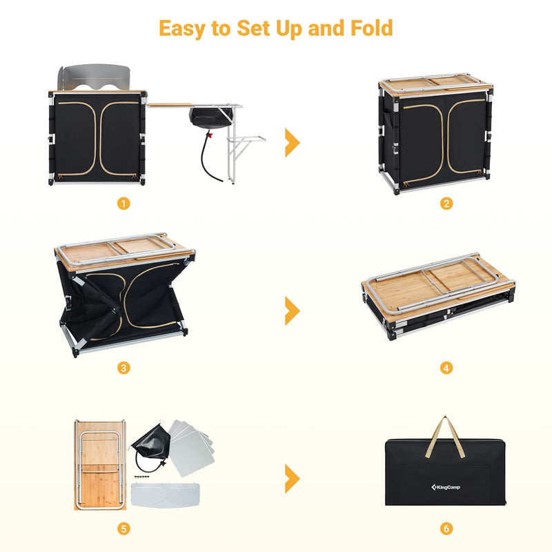 Load image into Gallery viewer, KingCamp Outdoor Mobile Bamboo Kitchen Stand Easy to Set Up and Fold
