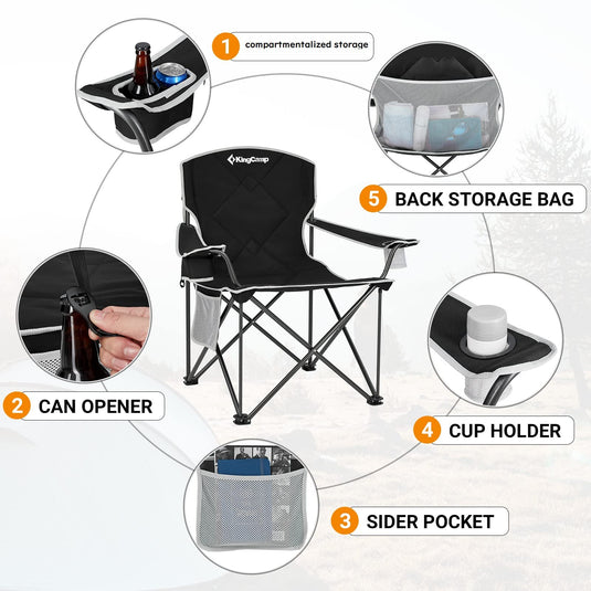 KingCamp Extra-Large Folding Camping Chair with Side Pocket