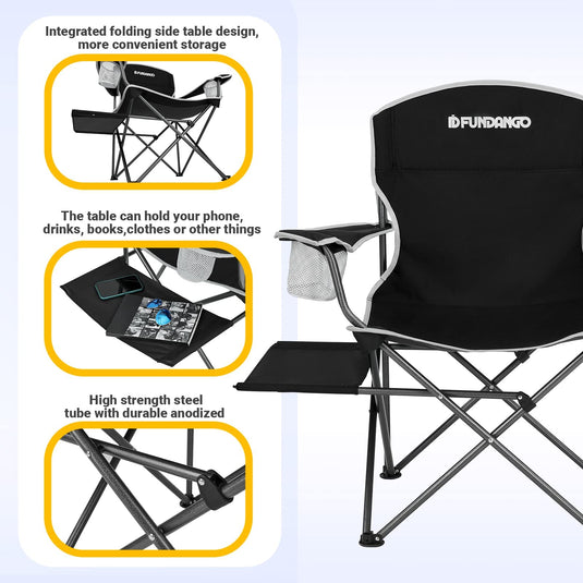 FUNDANGO Arm Chiar Plus Spacious Armchair Folding Camping Chair with Side Table