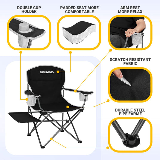 FUNDANGO Arm Chiar Plus Spacious Armchair Folding Camping Chair with Side Table