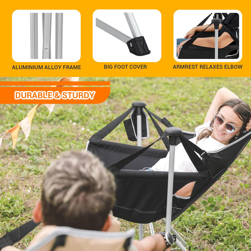 Load image into Gallery viewer, KingCamp Portable Swing Recliner Chair with Pillow Black
