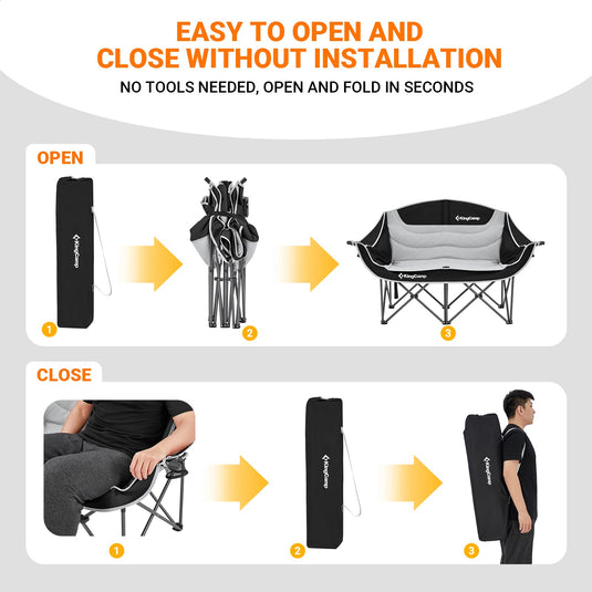 KingCamp Double Sofa Chair Camping Loveseat Open and Fold In Seconds