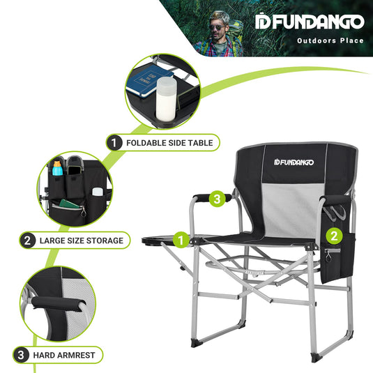 FUNDANGO Portable Director Chair Black Quick Opening Bracket Design