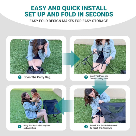 ATEPA Ultralight Square Tall Camping Chair Easy and Quick Install