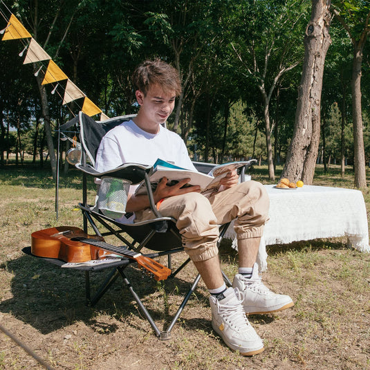 FUNDANGO Arm Chiar Plus Spacious Armchair Folding Camping Chair with Side Table