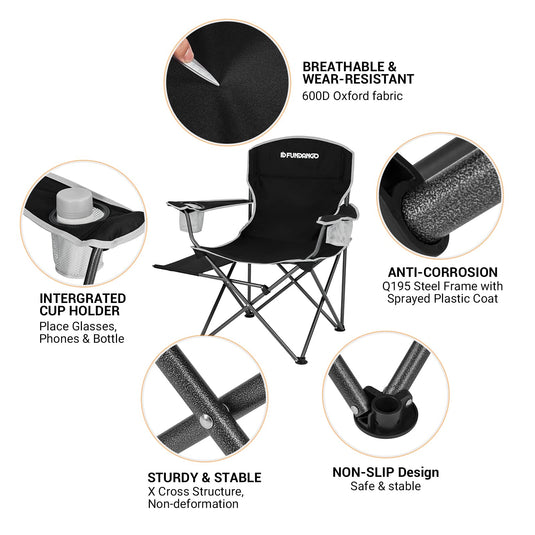 FUNDANGO Arm Chiar Plus Spacious Armchair Folding Camping Chair with Side Table