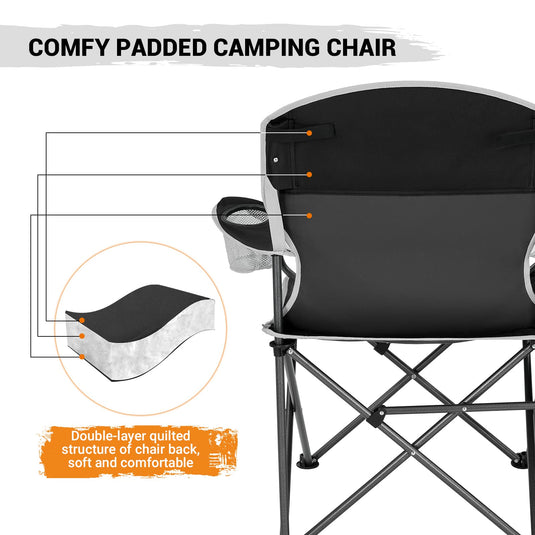 FUNDANGO Comfy Padded Camping Chair Arm Chair with Side Table