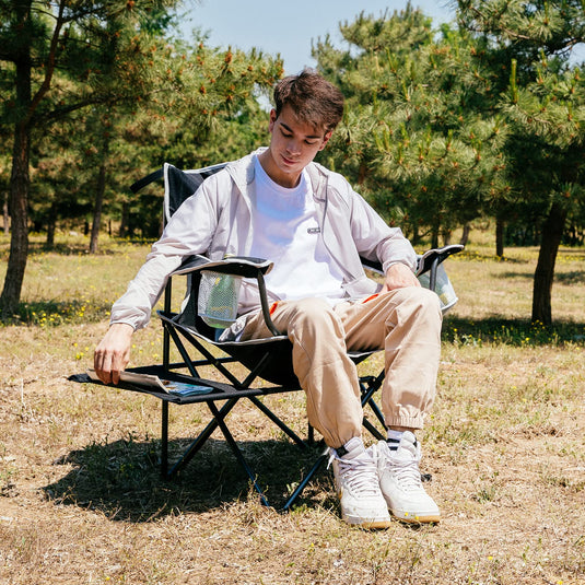 FUNDANGO Arm Chiar Plus Spacious Armchair Folding Camping Chair with Side Table