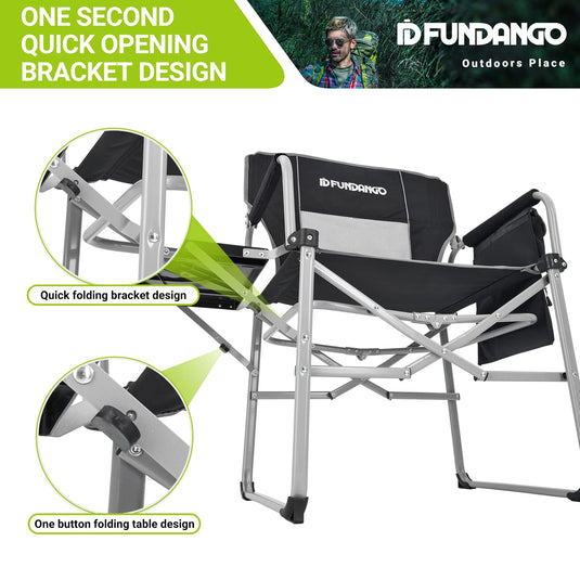 FUNDANGO Portable Director Chair Black Quick Opening Bracket Design