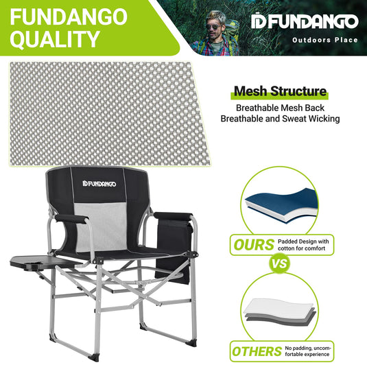 FUNDANGO Portable Director Chair Black Quick Opening Bracket Design