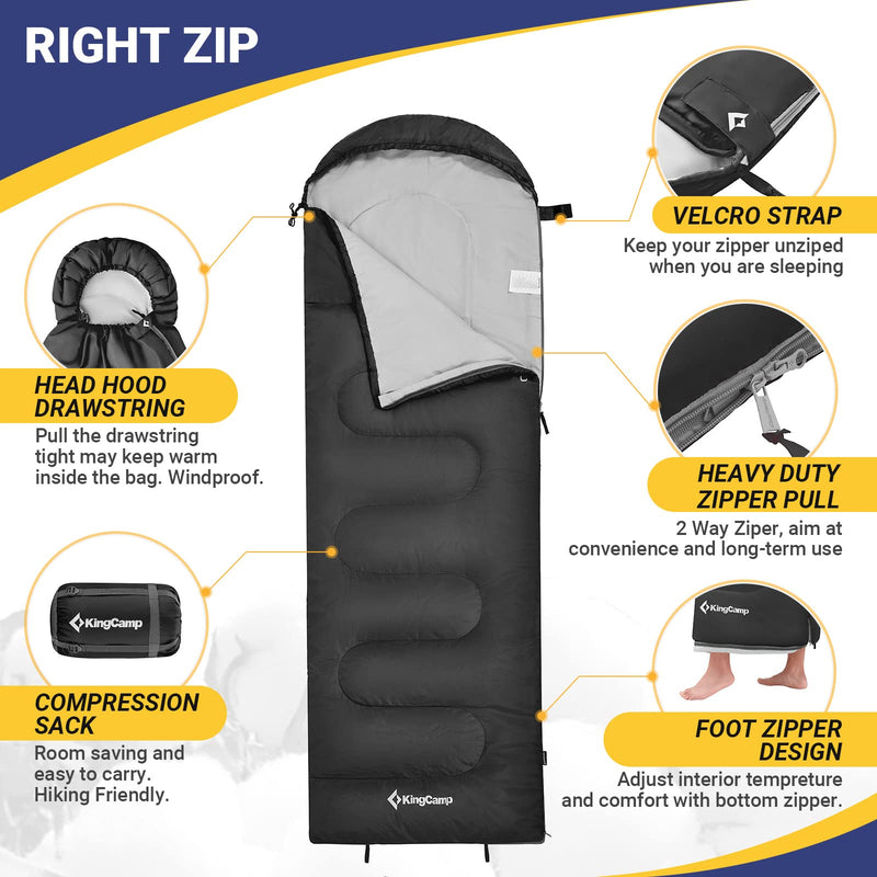Load image into Gallery viewer, KingCamp Oasis 250 Sleeping Bag-Envelope With Hood 3 Season Camping Sleeping Bag
