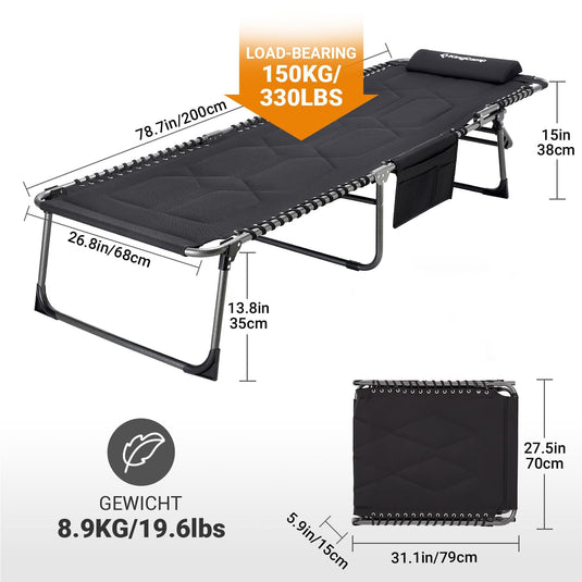 KingCamp Oversized Comfort 3-folding Lounge Chair Easy Fold and Carry