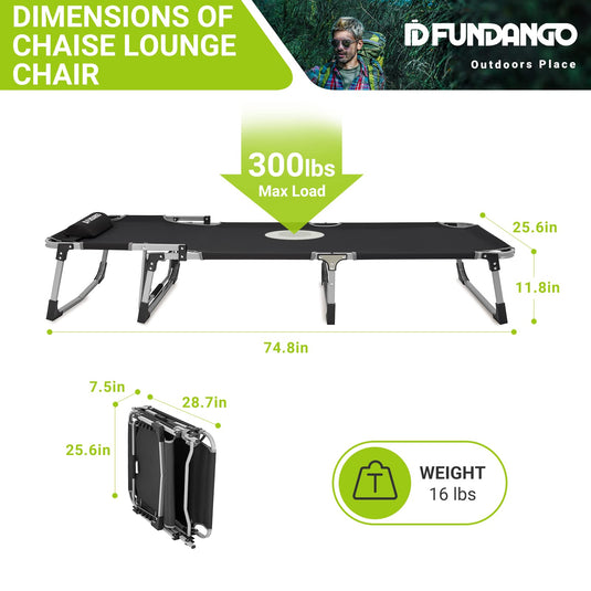 FUNDANGO CLASSIC Folding Lounge Chair and Camping Bed - 4 Adjustable Positions