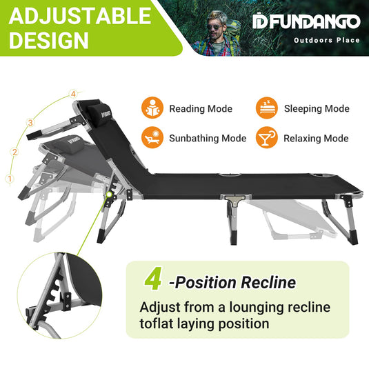 FUNDANGO CLASSIC Folding Lounge Chair and Camping Bed - 4 Adjustable Positions